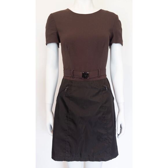 F/W 1994 Prada Brown Nylon Belted Mini Dress - Picture 1 of 7